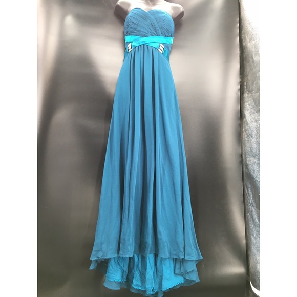 NB Bellissima Dresses & Skirts - NB Bellissima Elegant Teal Evening Gown Prom Dress Cross Rhinestone Pattern Sz M